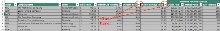Warren Buffett's Top Stocks Excel Captura de pantalla 1