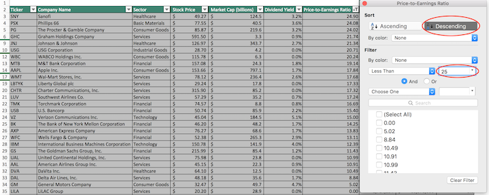 Warren Buffett's Top Stocks Excel Screenshot Additional Example