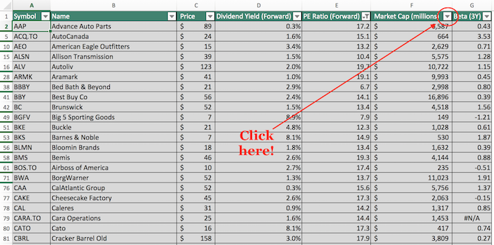 Consumer Cyclical Stocks Excel Tutorial 5