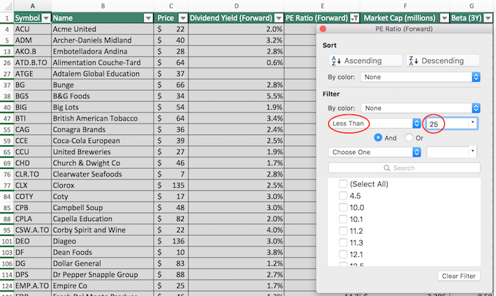 Consumer Staples Dividend Stocks Excel Tutorial 2