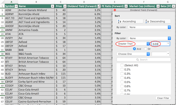 Consumer Staples Dividend Stocks Excel Tutorial 4