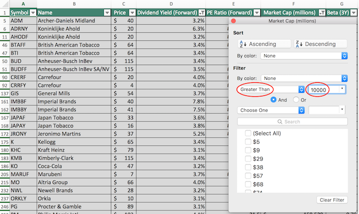 Consumer Staples Dividend Stocks Excel Tutorial 6