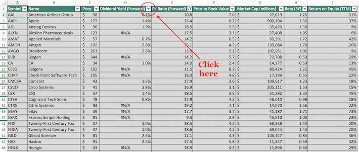 NASDAQ 100 Stocks Excel Tutorial 11