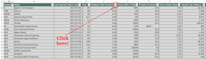 July Dividend Stocks Excel Tutorial 1