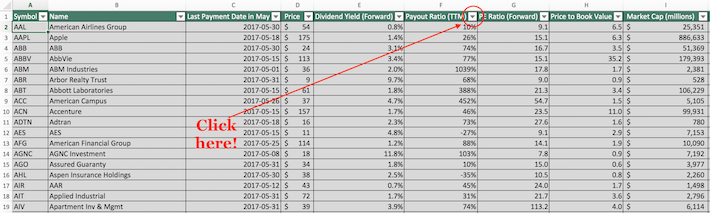 May Dividend Stocks Excel Tutorial 1
